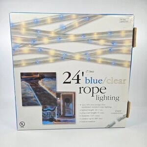 24' Foot Blue Clear Rope Lighting Indoor Outdoor Connectable T70133 Vintage NEW
